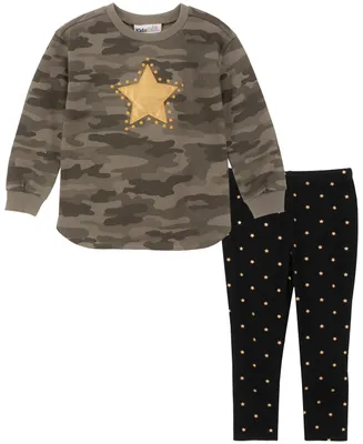 Kids Headquarters Baby Girls Fleece Camouflage Slit-Hem Tunic and Foil-Star Leggings, 2 Piece Set