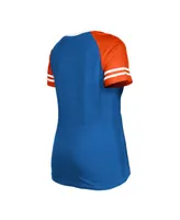 Women's New Era Royal Denver Broncos Throwback Raglan Lace-Up T-shirt