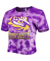 Women's ZooZatz Purple Lsu Tigers Cloud-Dye Cropped T-shirt