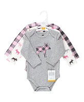 Hudson Baby Girls Cotton Long-Sleeve Bodysuits, Pink Moose, 3-6 Months