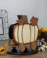 10.5" Fall Harvest Wooden Pumpkin Cart Tabletop Decoration