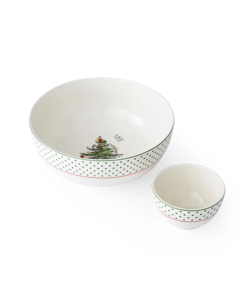 Spode Christmas Tree Polka Dot Tiered Chip & Dip Set