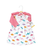 Hudson Baby Baby Girls Cotton Dress and Cardigan Set, Cute-a-Saurus - Cute-a