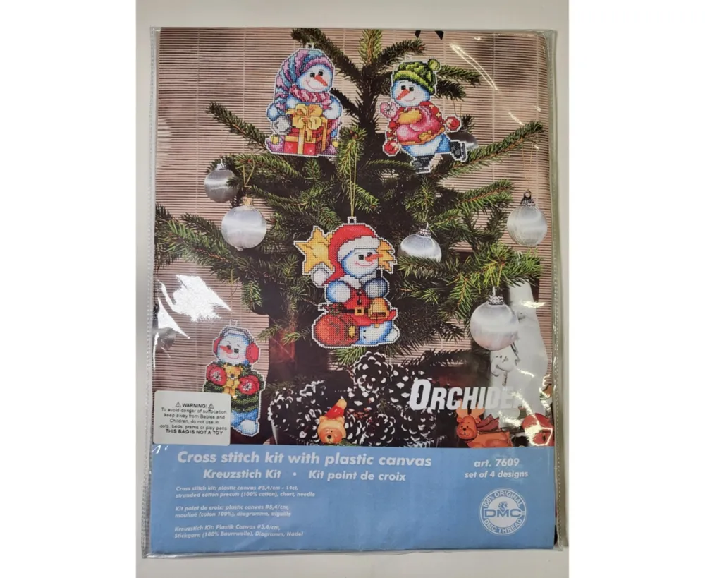 Orchidea Counted cross stitch kit with plastic canvas "Snowmen" set of 4 designs 7609 - Assorted Pre