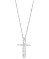 Diamond Cross Pendant Necklace (1/10 ct. t.w.) in Sterling Silver, 16" + 2" extender