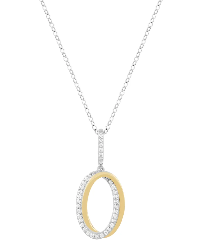 Diamond Interlocking Oval Pendant Necklace (1/4 ct. t.w.) in Sterling Silver & 14k Gold-Plate, 16" + 4" extender - Sterling Silver  Gold