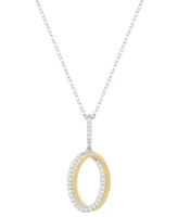 Diamond Interlocking Oval Pendant Necklace (1/4 ct. t.w.) in Sterling Silver & 14k Gold-Plate, 16" + 4" extender - Sterling Silver  Gold