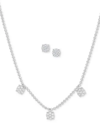 2-Pc. Set Diamond Cluster Collar Necklace & Matching Stud Earrings (1/4 ct. t.w.) in Sterling Silver