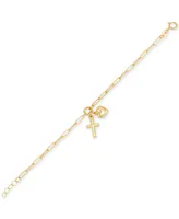 Children's Cross & Heart Paperclip Link Charm Bracelet in 14k Gold