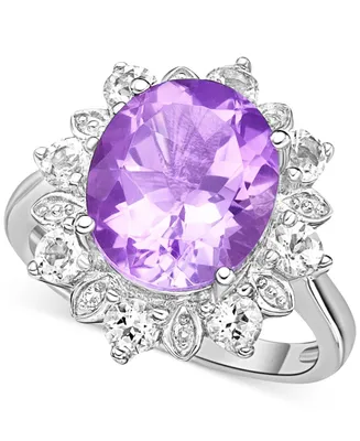 Pink Amethyst (4-1/2 ct. t.w.) & White Topaz (7/8 ct. t.w.) Halo Ring in Sterling Silver