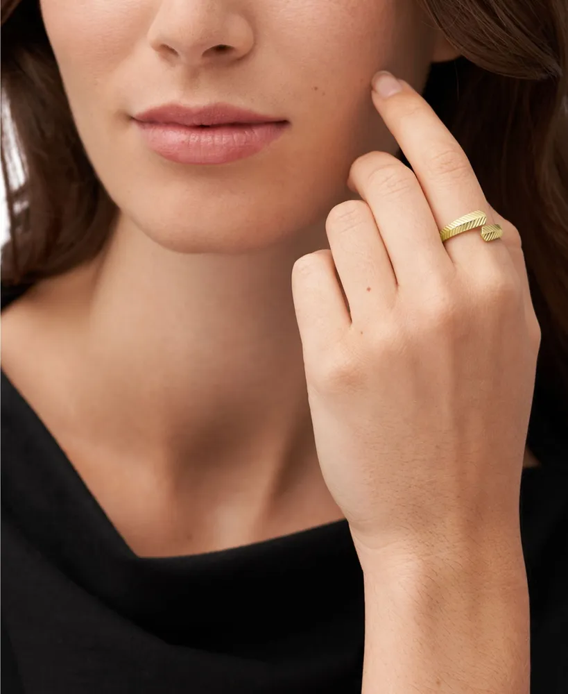Fossil Harlow Linear Texture Gold-Tone Stainless Steel Wrap Ring