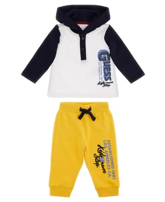 Guess Baby Boys Cotton Hooded Henley Top and Joggers, 2 Piece Set