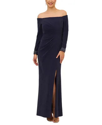 Adrianna Papell Women's Metallic Off-The-Shoulder Gown