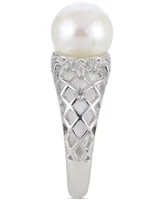 Cultured Freshwater Pearl (8 1/2mm) & Lab-Created White Sapphire (1/10 ct. t.w.) Lattice Ring in Sterling Silver