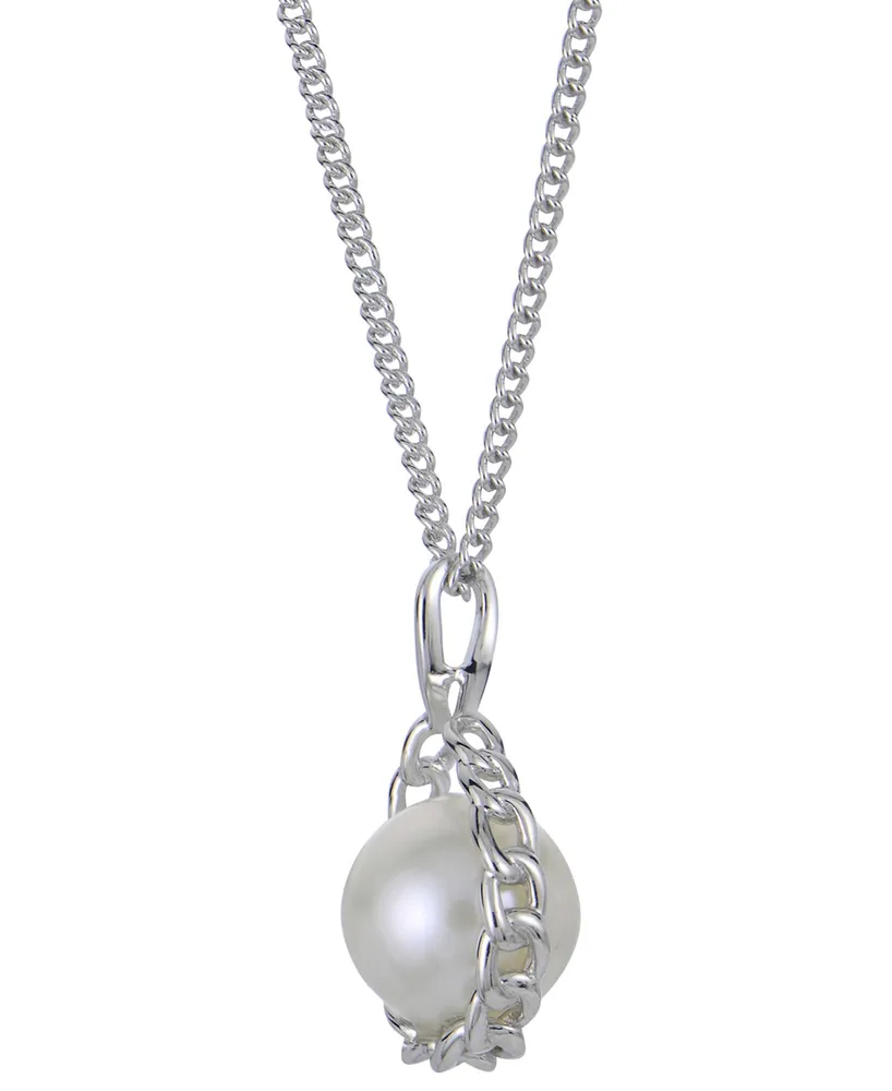 Cultured Freshwater Pearl (8mm) Chain Link 18" Pendant Necklace in Sterling Silver