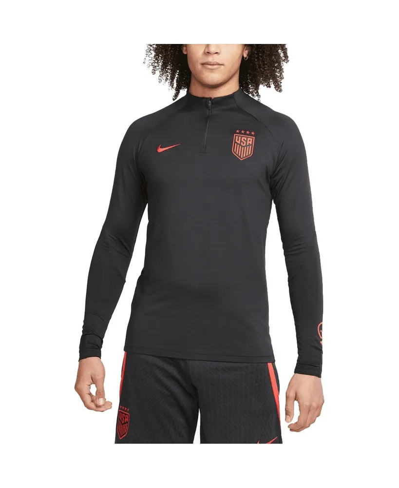 Men's Nike Black Uswnt Strike Drill Performance Raglan Quarter-Zip Long Sleeve Top