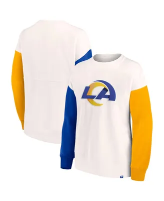Women's Fanatics White Los Angeles Rams Colorblock Primary Logo Pullover Sweatshirt