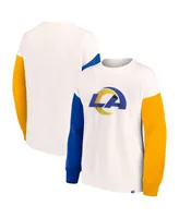 Women's Fanatics White Los Angeles Rams Colorblock Primary Logo Pullover Sweatshirt