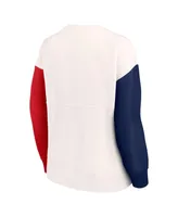 Women's Fanatics White New England Patriots Colorblock Primary Logo Pullover Sweatshirt