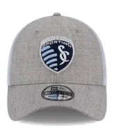 Men's New Era Heather Gray, White Sporting Kansas City 39THIRTY Trucker Flex Hat