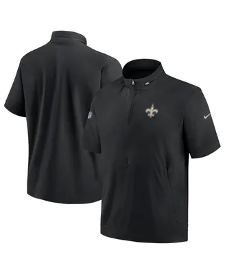 Men's Nike Black New Orleans Saints Sideline Coach Short Sleeve Hoodie Quarter-Zip Jacket
