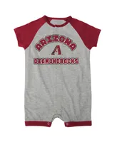 Newborn and Infant Boys and Girls Heather Gray Arizona Diamondbacks Extra Base Hit Raglan Full-Snap Romper