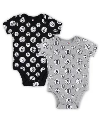 Newborn and Infant Boys Girls Gray Brooklyn Nets Two-Pack Double Up Bodysuit Set
