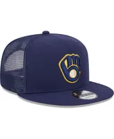 Men's New Era Navy Milwaukee Brewers Team Color Trucker 9FIFTY Snapback Hat