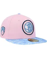 Men's New Era Pink, Light Blue Brooklyn Nets Paisley Visor 59FIFTY Fitted Hat