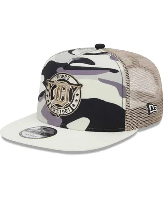 Men's New Era White Detroit Tigers Chrome Camo A-Frame 9FIFTY Trucker Snapback Hat