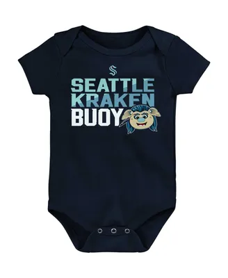Newborn and Infant Boys Girls Deep Sea Blue Seattle Kraken Mascot Head Bodysuit