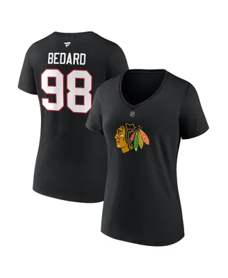 Women's Fanatics Connor Bedard Chicago Blackhawks 2023 Nhl Draft Authentic Stack Player Name and Number V-Neck T-shirt