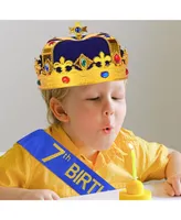 7th Birthday King Crown and Sash Set for Boys - Royal Gold and Blue High-Quality Material - Perfect for Little Boys Party Celebration