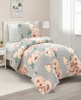 Lush Decor Mira Vintage-Like Floral Oversized 2-Piece Quilt, Twin/Twin Xl