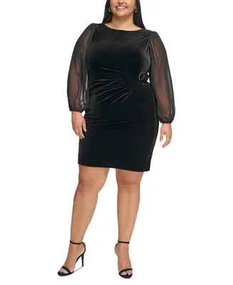 Jessica Howard Plus Size Velvet Chiffon-Sleeve Sheath Dress