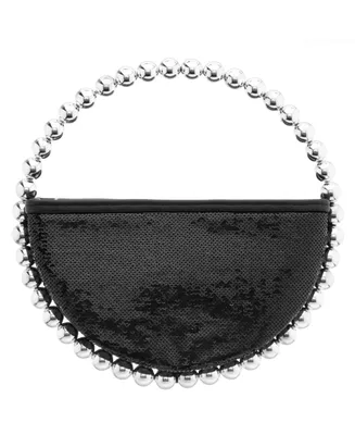 Nina Sequin Circle Bag with Metallic Bead Handle
