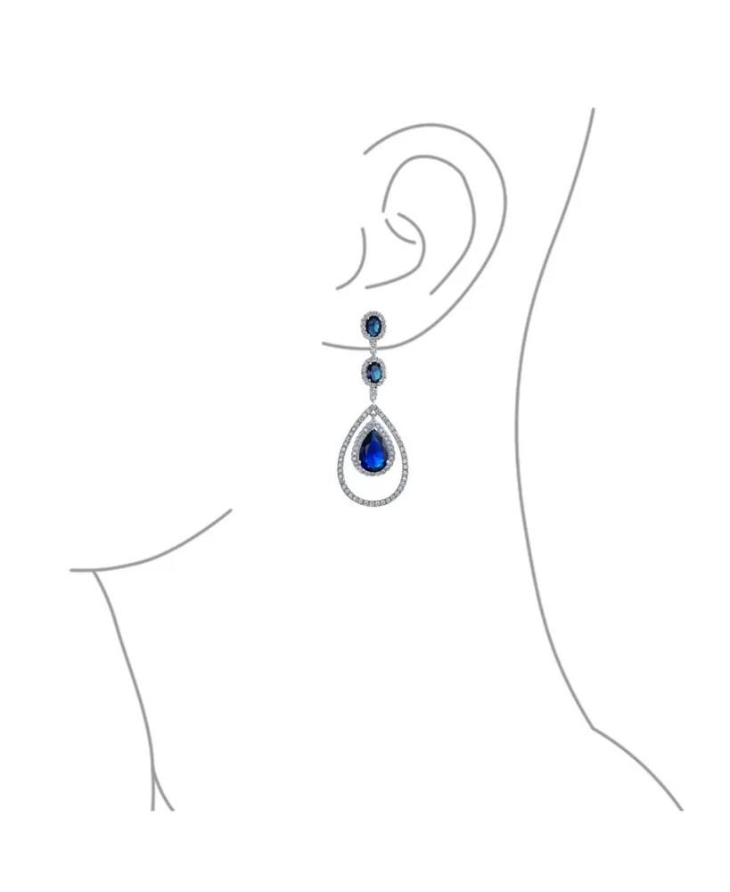 Bling Jewelry Wedding Simulated Blue Sapphire Aaa Cubic Zirconia Double Halo Large Teardrop Cz Statement Dangle Chandelier Earrings Pageant Bridal Par