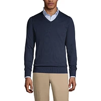 Lands' End Men's School Uniform Cotton Modal Fine Gauge V-neck Sweater