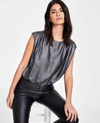 Bar Iii Women's Metallic Blouson Top, Created for Macy's