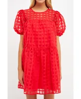 English Factory Women's Gridded Puff Sleeve Dress