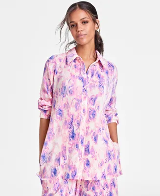 Bar Iii Women's Printed Crinkled Shirt, Created for Macy's