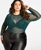 Nina Parker Trendy Plus Size Sheer Mesh Top