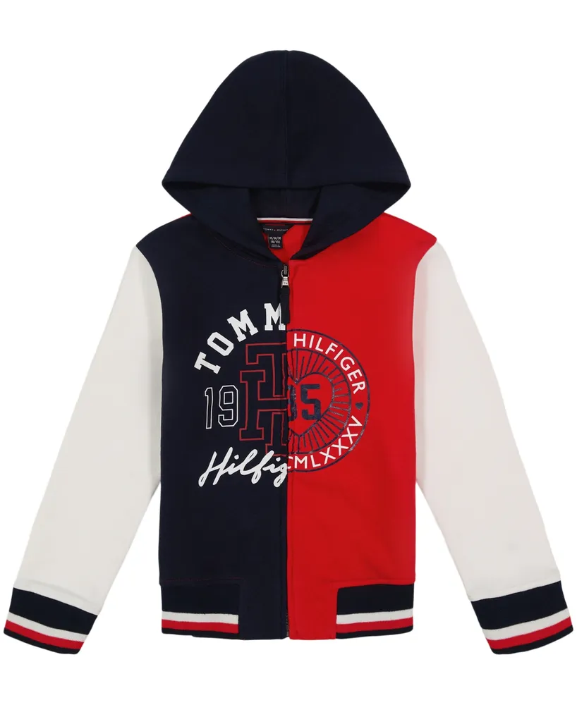Tommy Hilfiger Big Girls Spliced Zip-Up Logo Fleece | Mall Hoodie Hawthorn