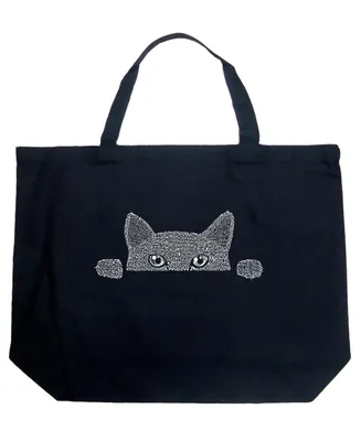 Peeking Cat - Large Word Art Tote Bag