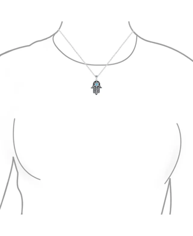 Personalize Yogi Cubic Zirconia Blue CZ Amulet Talisman Hamsa Hand Of God  Pendant Necklace Dangle Earring For Women Teen Jewelry Set Black Oxidized