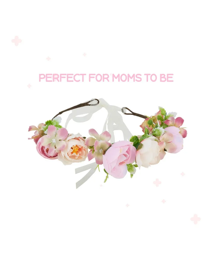 Baby Shower Decoration Set: Pink Floral Tiara, White & Pink Sash, White & Pink Dad-to-Be Pin
