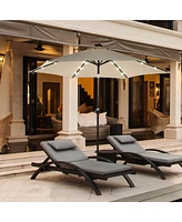 9' Solar Led Lighted Patio Market Umbrella Tilt Adjustment Crank Lift