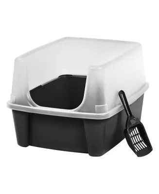 Iris Usa Cat Litter Box with Shield and Scoop, Black