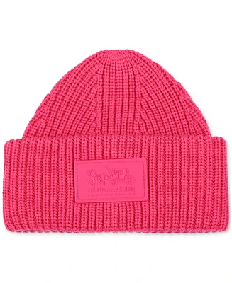 Coach Women's Classic Ribbed Tonal Patch Cuff Beanie