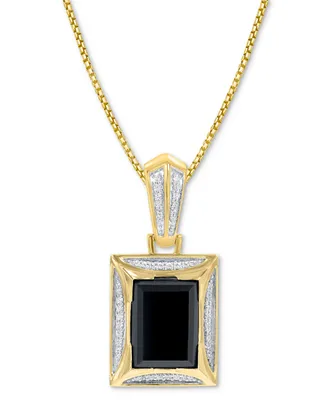 Men's Onyx & Diamond (1/5 ct. t.w.) 22" Pendant Necklace in 14k Gold-Plated Sterling Silver